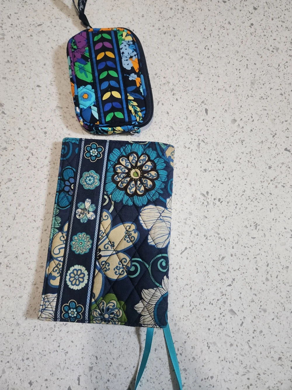 Vera Bradley Quilted Floral Navy Blue Passport Cover with Matching Coin Pouch
